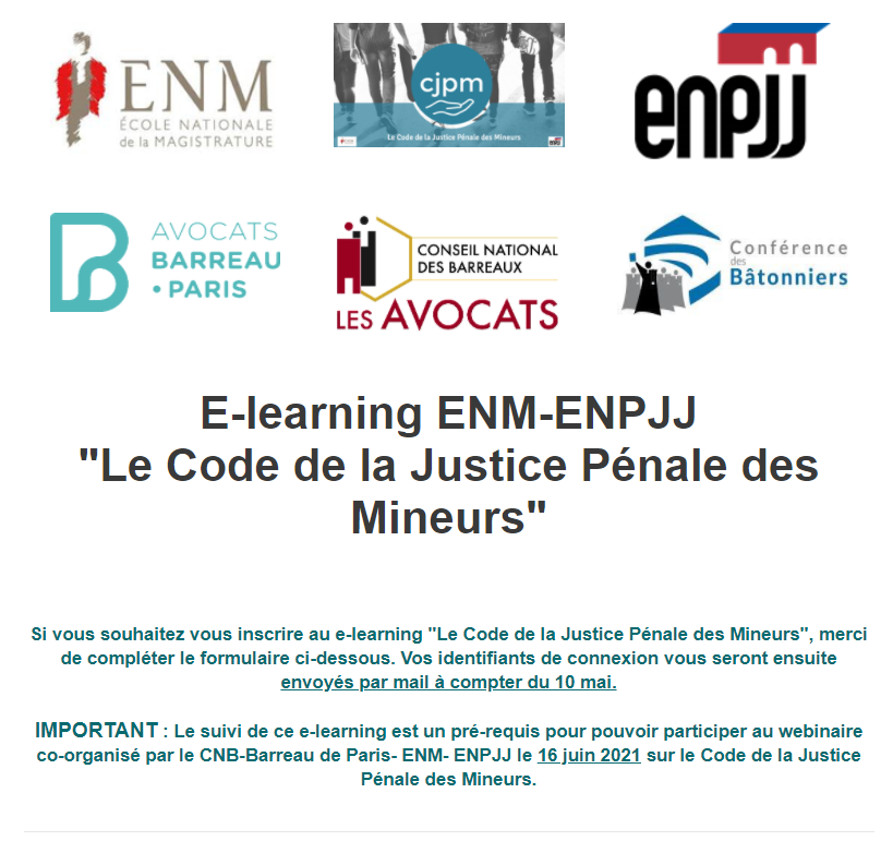 E-learning ENM-ENPJJ "Le Code de la Justice Pénale des Mineurs"