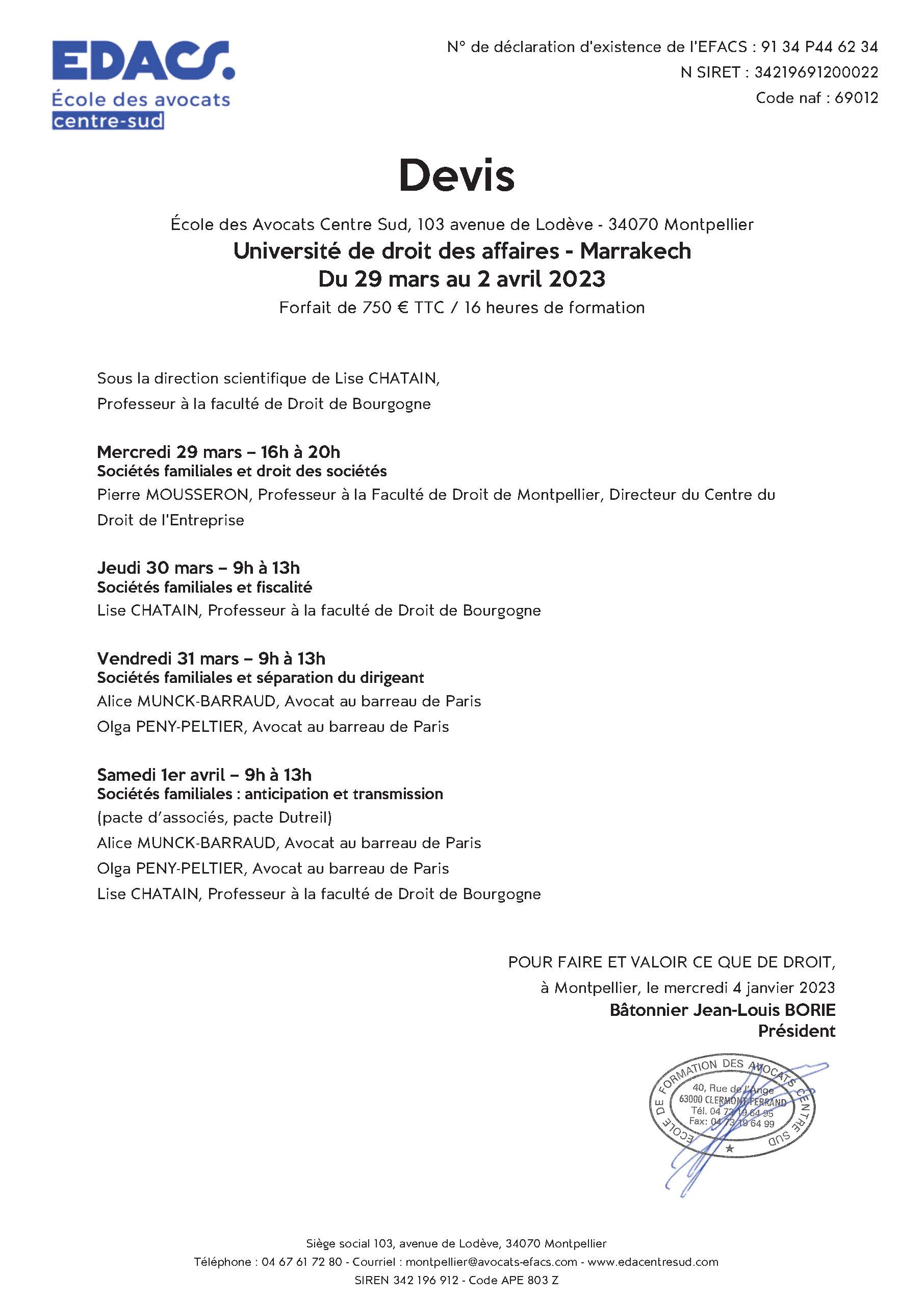 EDACS - Universités de droit des affaires à Marrakech du 29 mars au 2 avril 2023